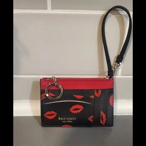 Kate Spade Black and Red Lip Pattern Wristlet